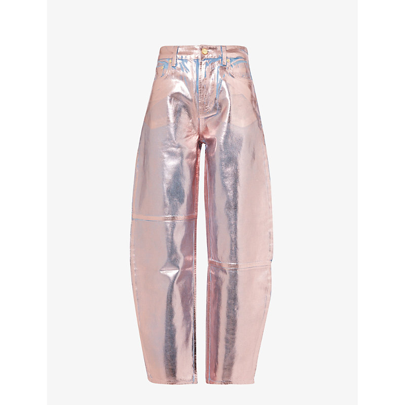 Shop Ganni Women's Lilac Sachet Metallic Wide-leg Relaxed-fit Organic-denim Jeans
