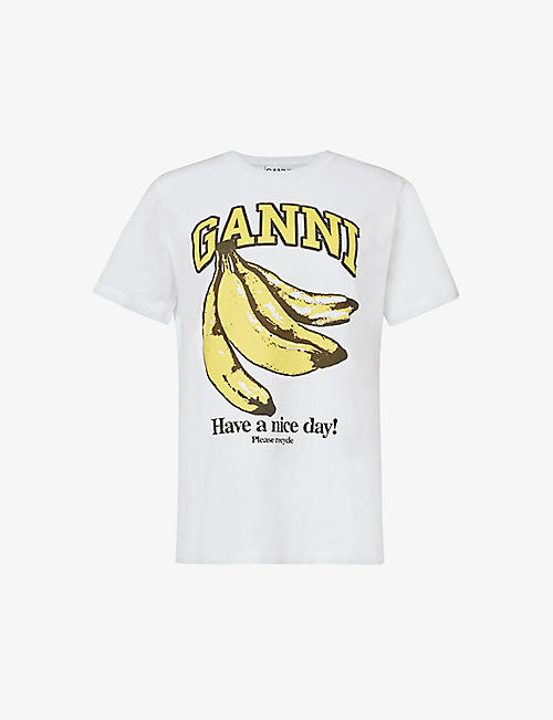 GANNI：Banana 图案印花 印花 有机棉 T 恤