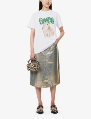 Shop Ganni Women's Bright White Bunny Graphic-pattern Organic-cotton T-shirt