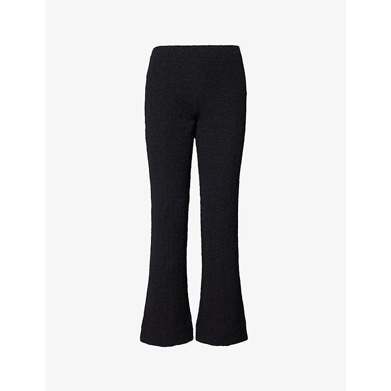 Shop Ganni Women's Black Flared-leg Mid-rise Flared-leg Recycled Polyester-blend Trousers