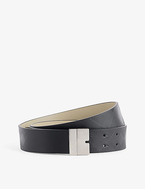 BURBERRY: Reversible silver-tone hardware leather belt