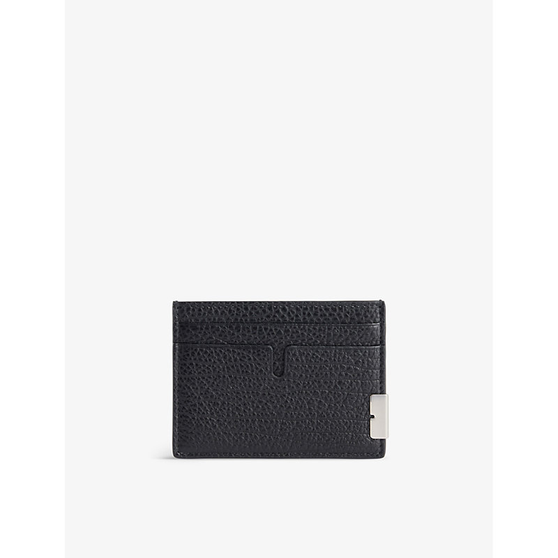 Shop Burberry Sandon Grained-leather Card Holder In Black