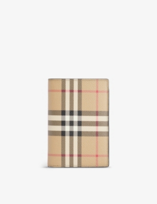 BURBERRY: Check-print faux-leather passport holder