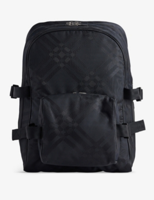 Burberry Mens Black Jacquard Check-print Woven-blend Backpack