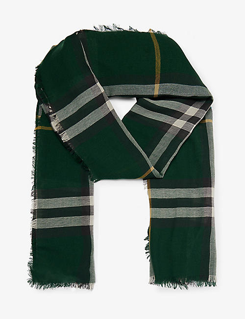 BURBERRY: Giant check fringed-trim wool scarf