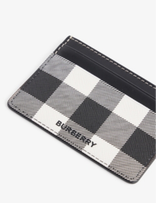 Shop Burberry Dark Birch Brown Sandon Check-print Faux-leather Card Holder