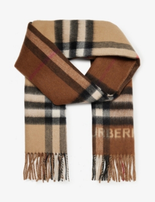 BURBERRY: Giant check tasselled-trim cashmere scarf