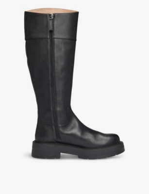 BOSS: Padded double-B monogram knee-high leather boots