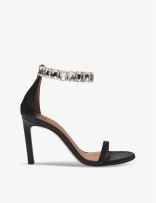 BOSS: Rhinestone-embellished leather heeled sandals