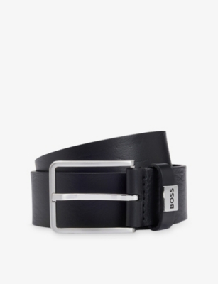 Hugo Boss Boss Mens Black Business Logo-emed Buckle Leather Belt In Black