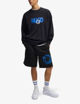 HUGO: Smiley-print relaxed-fit cotton-jersey shorts