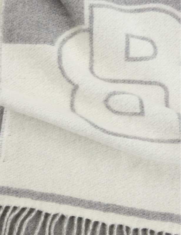 Branded fringed-edge wool-blend scarf