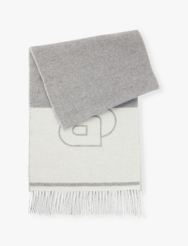 Branded fringed-edge wool-blend scarf