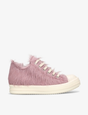 Shop Rick Owens Womens  Serrated-sole Leather Low-top Trainers In Pale Pink