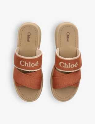 Shop Chloé Chloe Women's Tan Mila Logo-embellished Woven Wedge Sandals