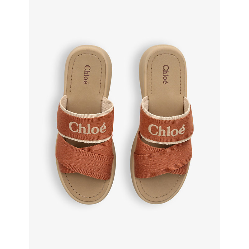 Shop Chloé Mila Logo-embellished Woven Wedge Sandals In Tan