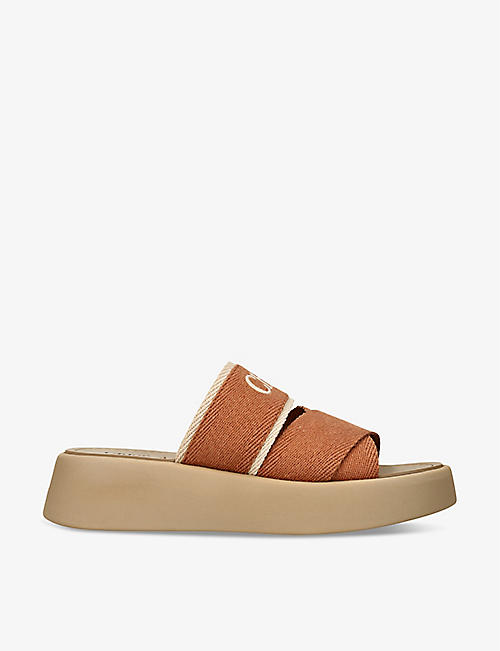 CHLOE: Mila logo-embellished woven wedge sandals