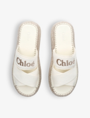 Shop Chloé Chloe Women's Beige Mila Logo-embellished Woven Espadrille Sandals