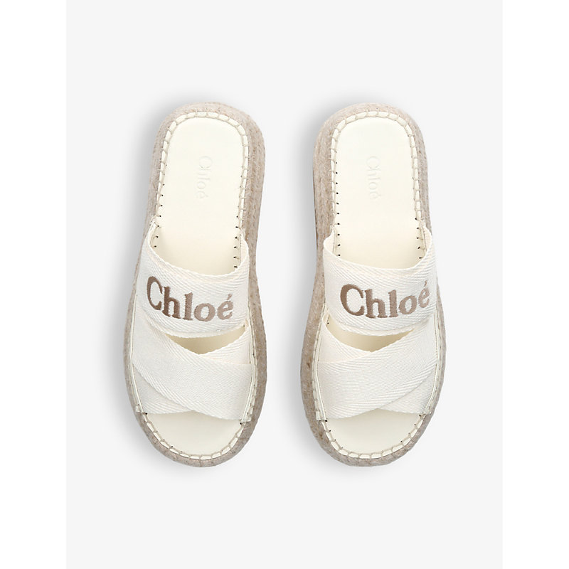 Shop Chloé Chloe Womens Beige Mila Logo-embellished Woven Espadrille Sandals