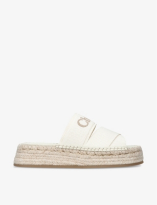 Chloé Mila Logo-embroidered Canvas Espadrille Slides In Beige