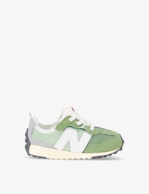 Shop New Balance Boys Green Kids' 327 Logo-embroidered Suede And Mesh Low-top Trainers