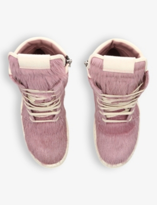 Shop Rick Owens Women's Pale Pink Geobasket Lace-up Leather High-top Trainers