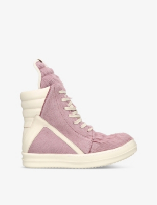 Shop Rick Owens Women's Pale Pink Geobasket Lace-up Leather High-top Trainers