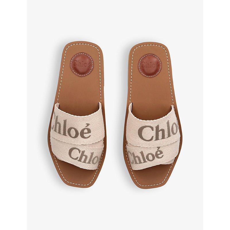 Shop Chloé Woody Logo-print Canvas Mules In Beige Comb