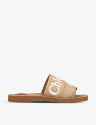 CHLOE: Woody logo-print canvas mules