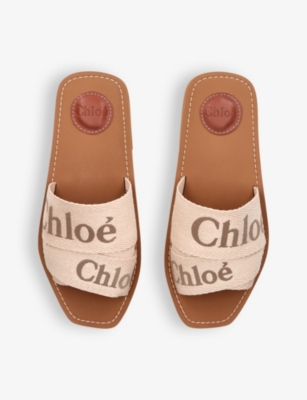 Shop Chloé Chloe Women's Pink Comb Woody Logo-print Canvas Sandals