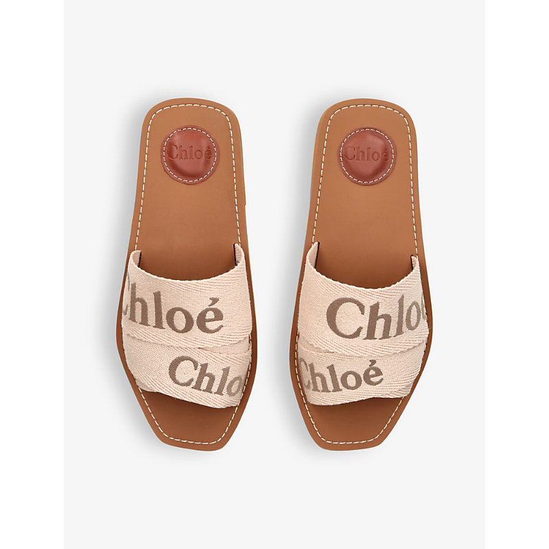 Shop Chloé Chloe Women's Pink Comb Woody Logo-print Canvas Sandals