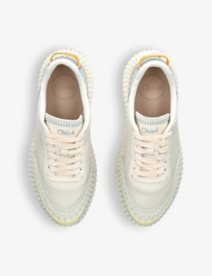 Shop Chloé Chloe Women's Bone Nama Embroidered Leather Low-top Trainers