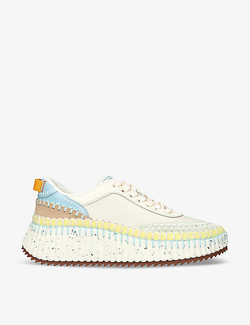 CHLOE: Nama embroidered leather low-top trainers