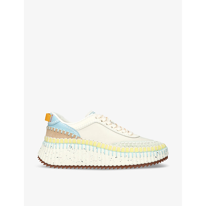 Chloé Chloe Womens Bone Nama Embroidered Leather Low-top Trainers