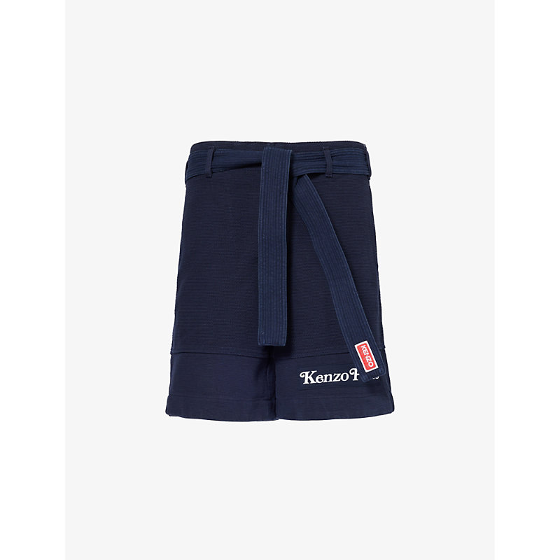 Shop Kenzo Men's Midnight Blue X Verdy Judo Cotton Shorts