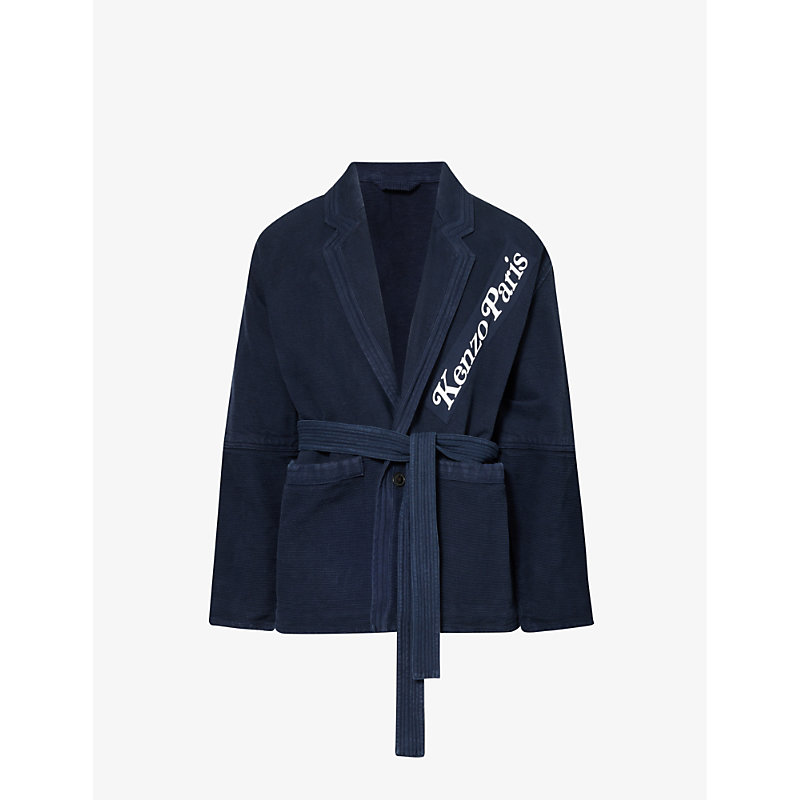 Shop Kenzo Men's Midnight Blue X Verdy Workwear Relaxed-fit Cotton Jacket