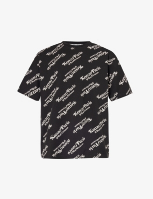 Shop Kenzo Men's Black X Verdy Brand-print Cotton-jersey T-shirt