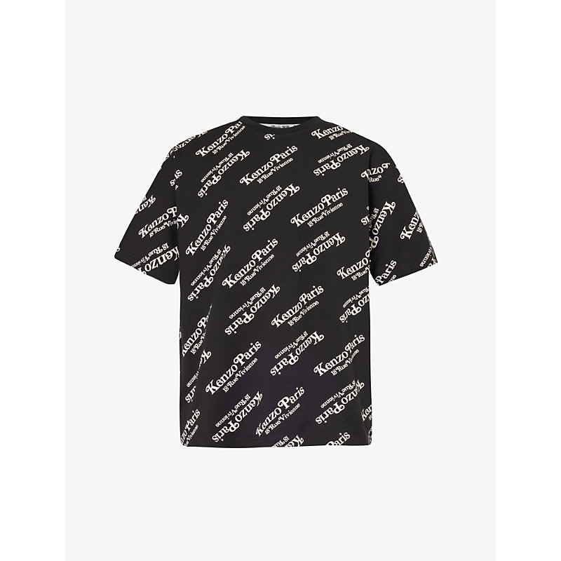 Shop Kenzo Men's Black X Verdy Brand-print Cotton-jersey T-shirt