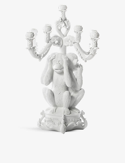 SELETTI: Giant Burlesque 3-monkeys polyresin candelabra 60cm