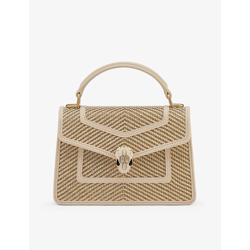 Bvlgari Womens Beige Light Serpenti Forever Mini Stud-embellished Leather Top-handle Bag In Brown
