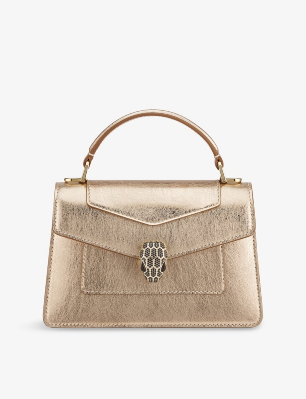Serpenti Forever mini stud-embellished leather top-handle bag