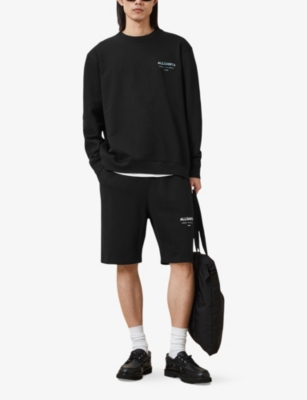 ALLSAINTS MENS JET BLACK/BLUE UNDERGROUND RELAXED-FIT COTTON SWEATSHIRT