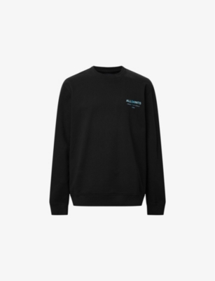 ALLSAINTS MENS JET BLACK/BLUE UNDERGROUND RELAXED-FIT COTTON SWEATSHIRT