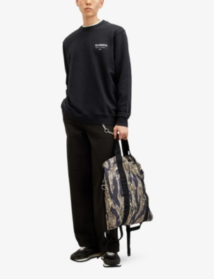 Allsaints Mens Jet Black Underground Logo Graphic-print Cotton Sweatshirt Xxl In Jet Black