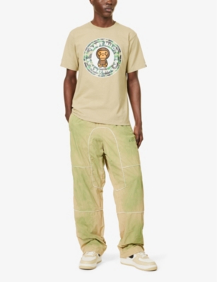 Shop A Bathing Ape Mens Beige X Green Baby Milo Graphic-print Cotton-jersey T-shirt