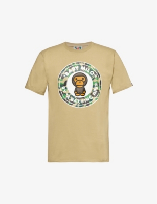 Shop A Bathing Ape Mens Beige X Green Baby Milo Graphic-print Cotton-jersey T-shirt