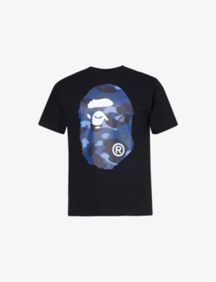 A Bathing Ape Mens Black X Navy Ape Head Cotton-jersey T-shirt