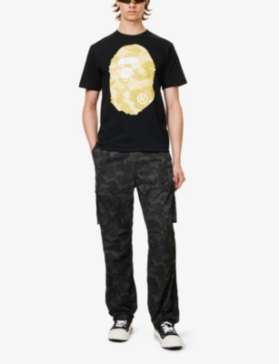 Shop A Bathing Ape Mens  Ape Head Cotton-jersey T-shirt In Black X Yellow