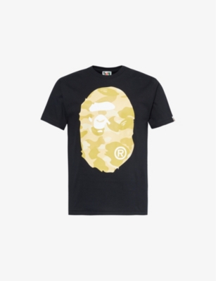 Shop A Bathing Ape Men's Black X Yellow Ape Head Cotton-jersey T-shirt