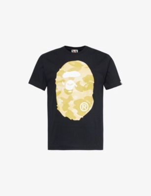 Shop A Bathing Ape Mens  Ape Head Cotton-jersey T-shirt In Black X Yellow